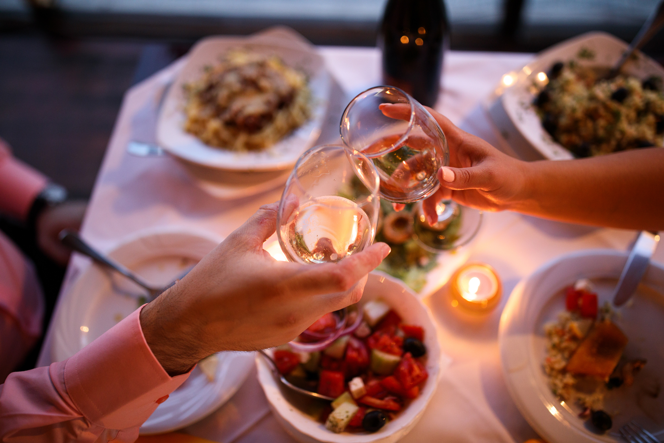 Young couple enjoying romantic dinner